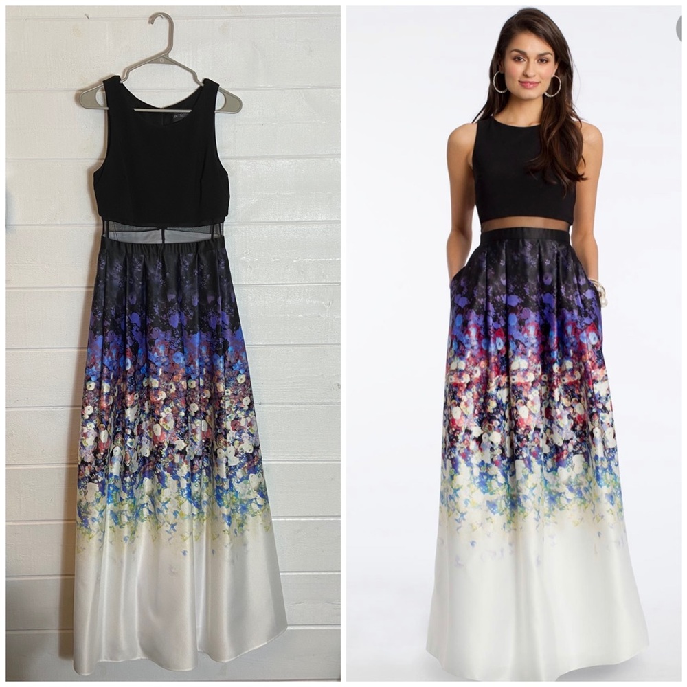 Betsy & Adam Floral-Print Ombre Popover Gown Sz 6